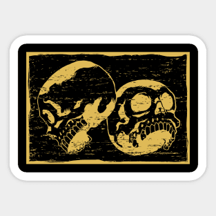 Twin Skulls Retro Yellow Distressed Lineart Sticker